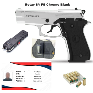 Retay 84FS Chrome Blank with holster, Taser, 10 blanks, and card permit