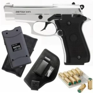 Retay FS84 Blank Gun Chrome Combo with Taser, Holster, and 10 Blanks